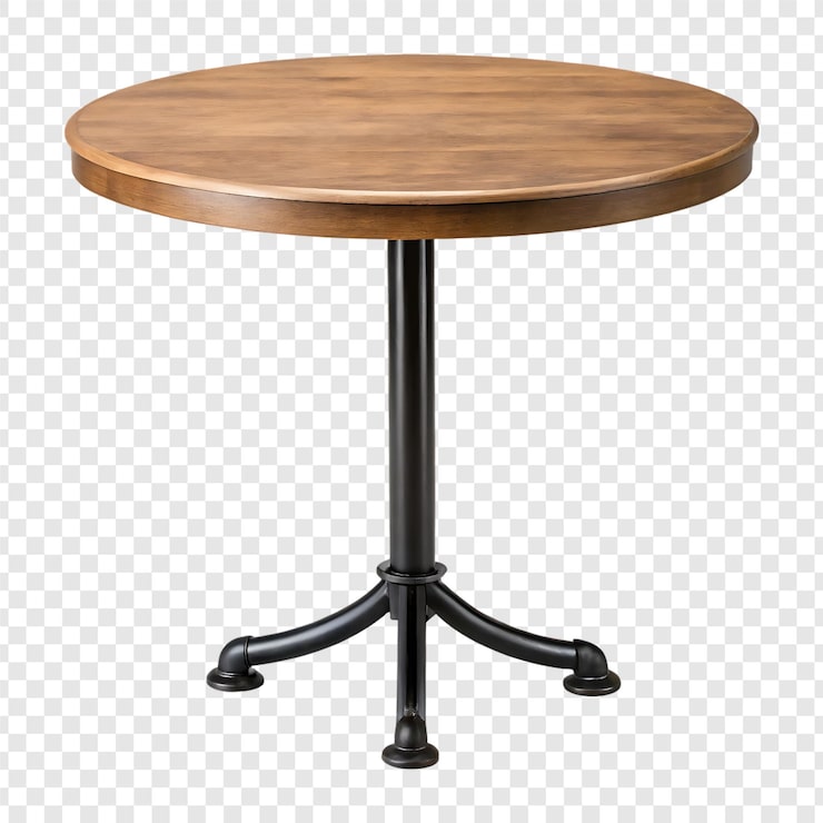 PSD table ronde en bois avec base métallique