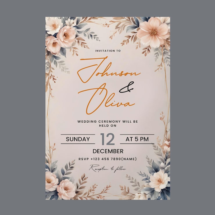 PSD tarjeta de invitación de boda o compromiso fondo vertical totalmente editable