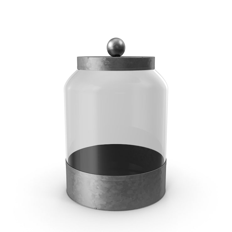 PSD tarro de cristal vacío con base y tapa de metal