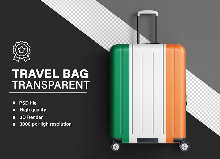 PSD tas travel 3d dengan bendera irlandia terisolasi pada latar belakang transparan