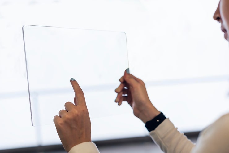 PSD tecnología de maqueta de tableta transparente del futuro psd