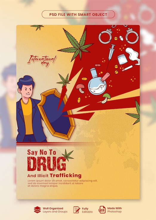 PSD templat pamflet kesadaran anti narkoba dan perdagangan ilegal