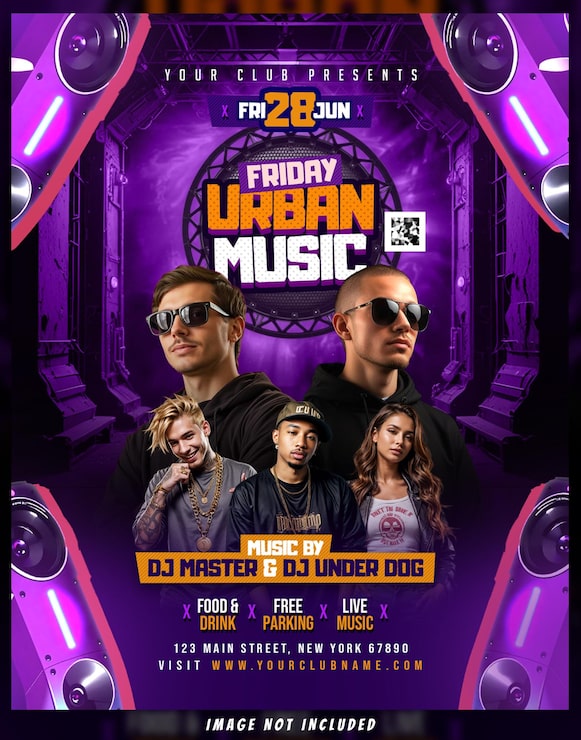 PSD template volantino per evento musicale dj notturno urbano, design poster festa club per social media psd
