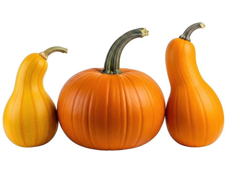PSD tres variedades de calabazas aisladas sobre fondo transparente.