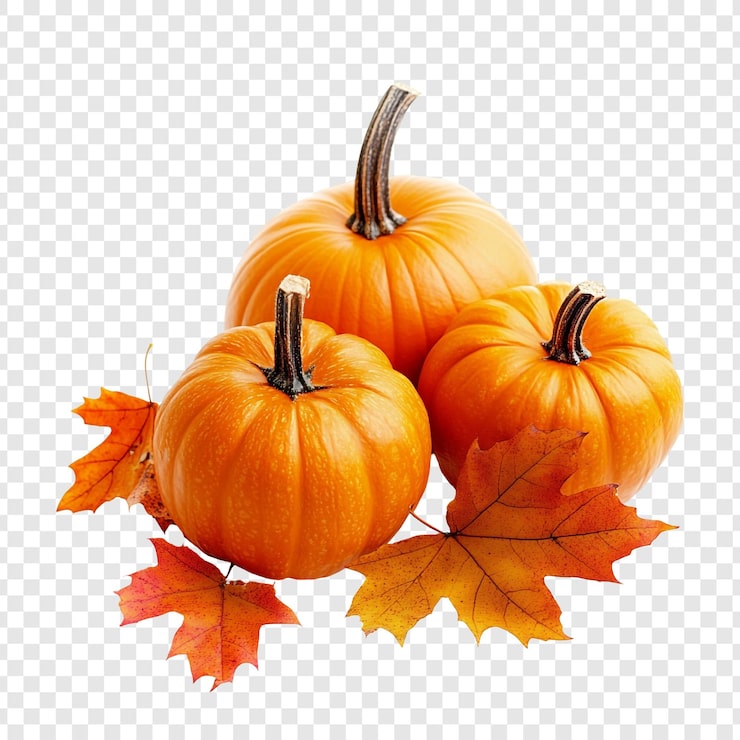 PSD trois citrouilles avec des feuilles d'automne