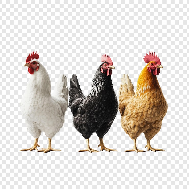 PSD trois poulets au plumage différent