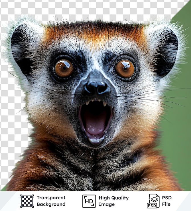 PSD überraschender lemur öffnet seinen maul weit durchsichtig nahaufnahme