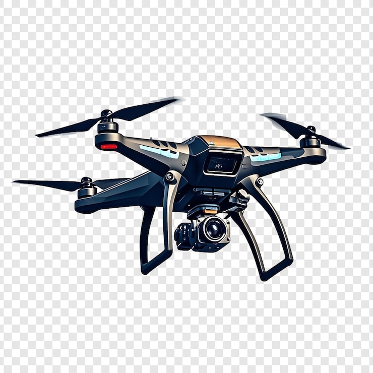 PSD um drone com uma câmera isolada em um fundo transparente
