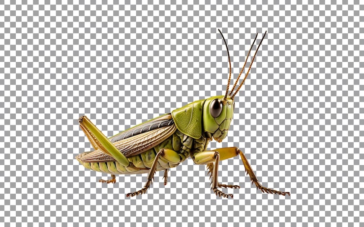 PSD um gafanhoto com cabeça verde isolado em um fundo transparente