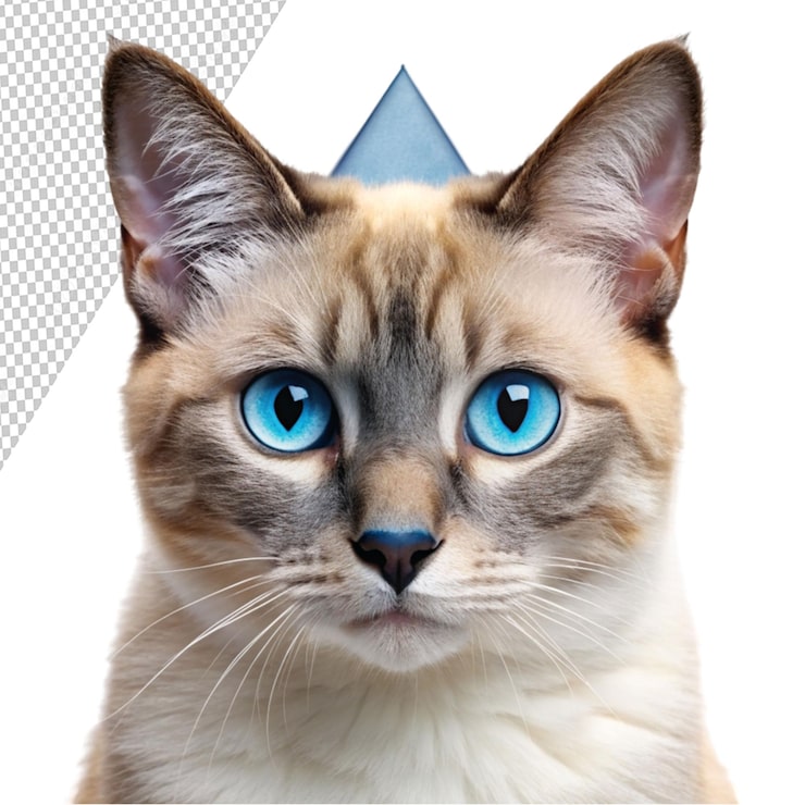 PSD um gato com olhos azuis e um triângulo azul em fundo transparente