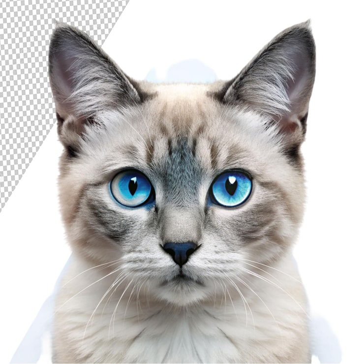 PSD um gato com olhos azuis e um triângulo azul em fundo transparente