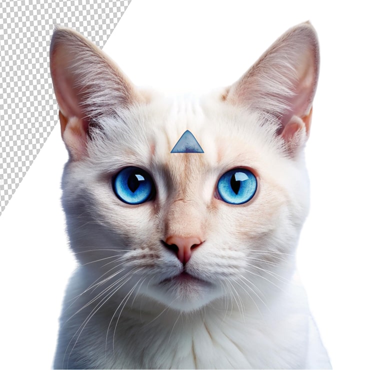 PSD um gato com olhos azuis e um triângulo azul em fundo transparente