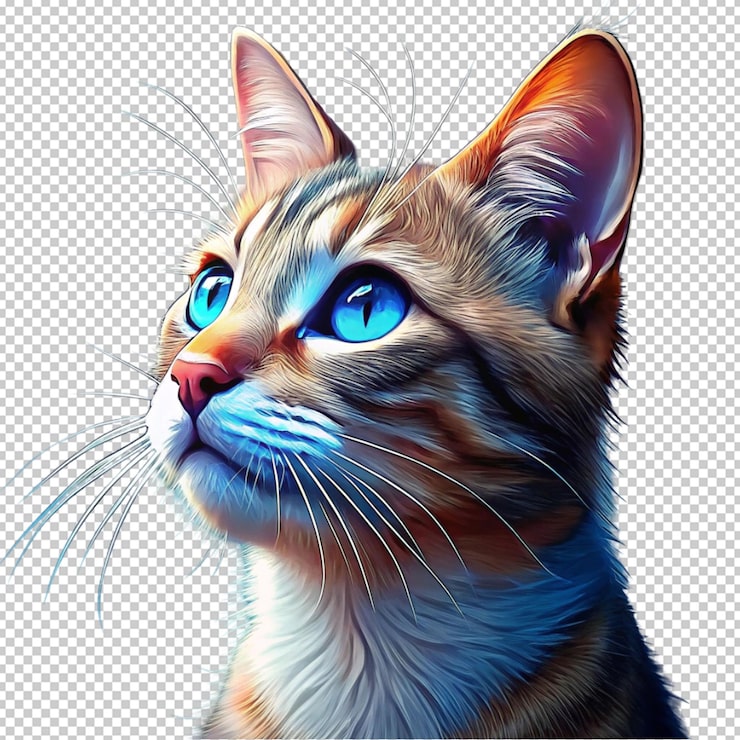 PSD um gato olhando para cima com olhos azuis