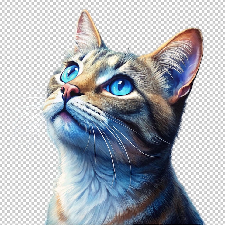 PSD um gato olhando para cima com olhos azuis