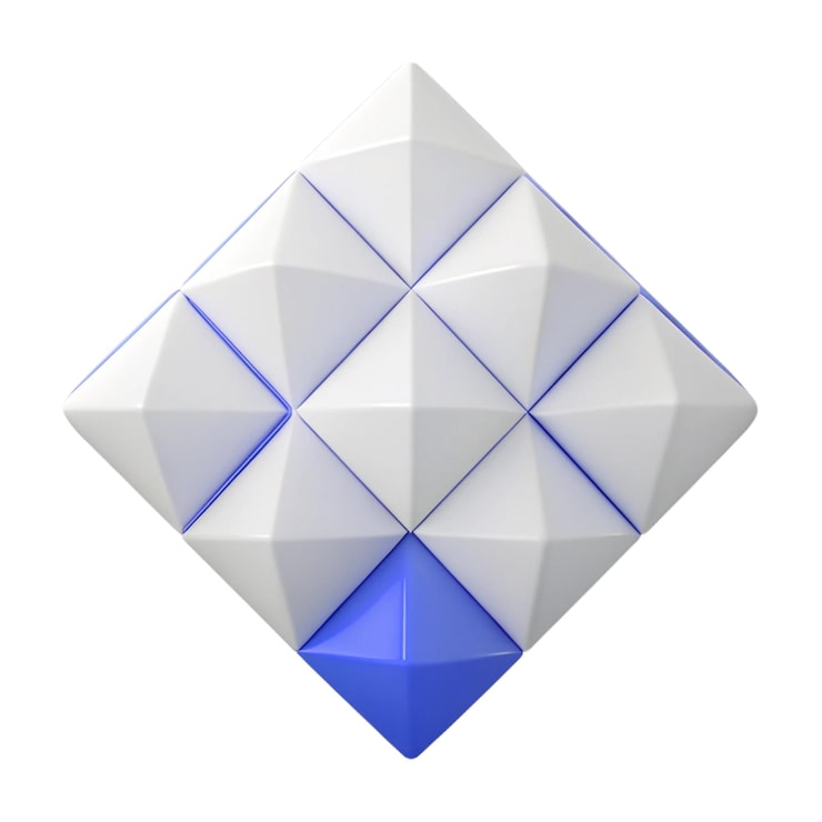 PSD um objeto em forma de diamante branco e azul com um fundo branco