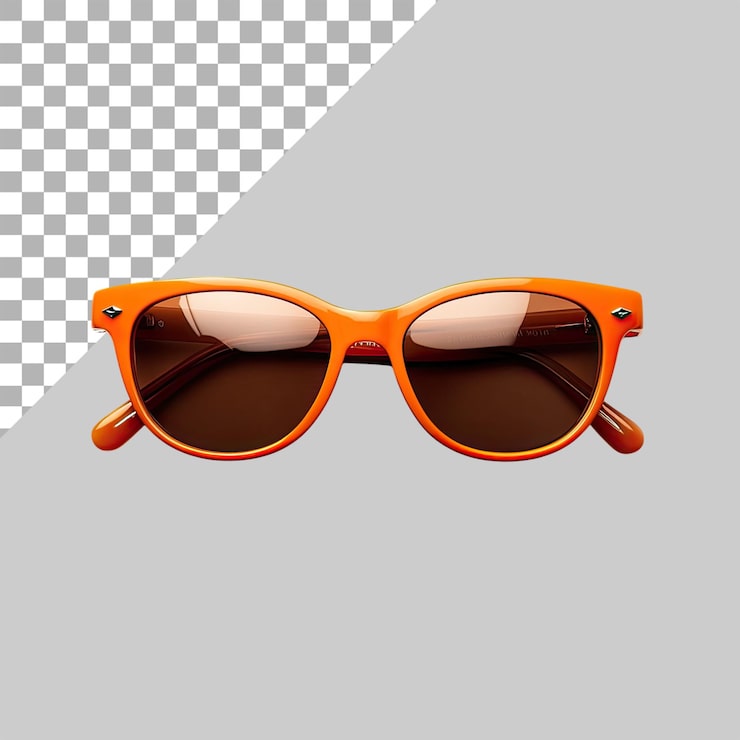 PSD um par de óculos de sol laranja com lentes castanhas em um fundo branco