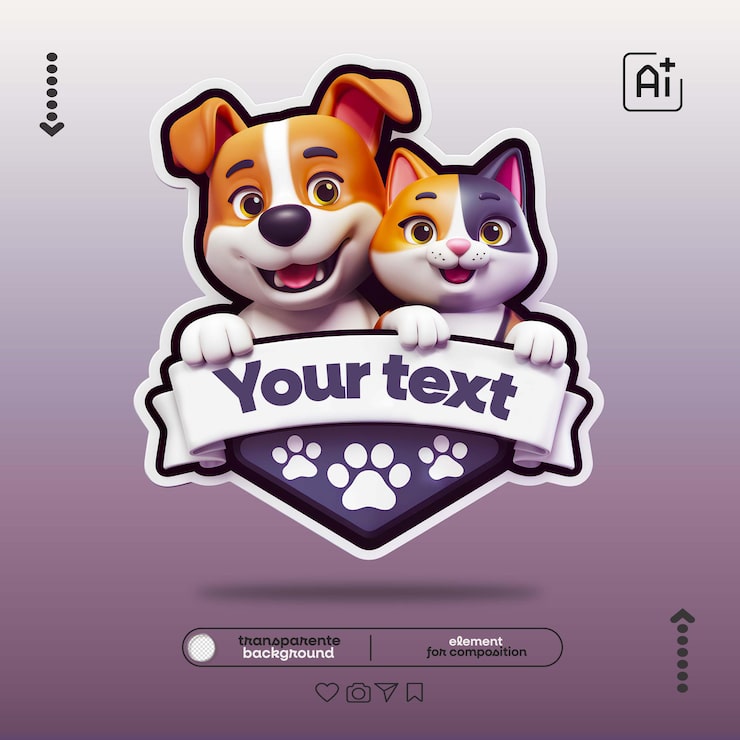 PSD uma foto de um gato e um cão com um sinal que diz o seu texto nele