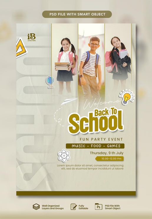 PSD un poster per il modello di ritorno a scuola