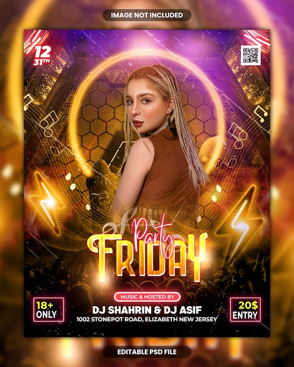 PSD un poster per un dj che dice venerdì