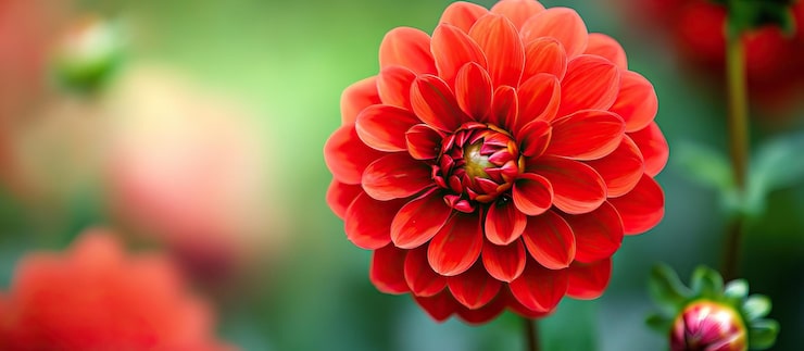 PSD un primo piano di un fiore di dahlia rosso vibrante