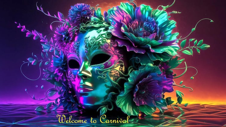 PSD una maschera che dice benvenuto al carnevale