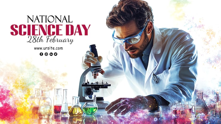 PSD uno scienziato sta guardando un microscopio che dice giorno nazionale della scienza