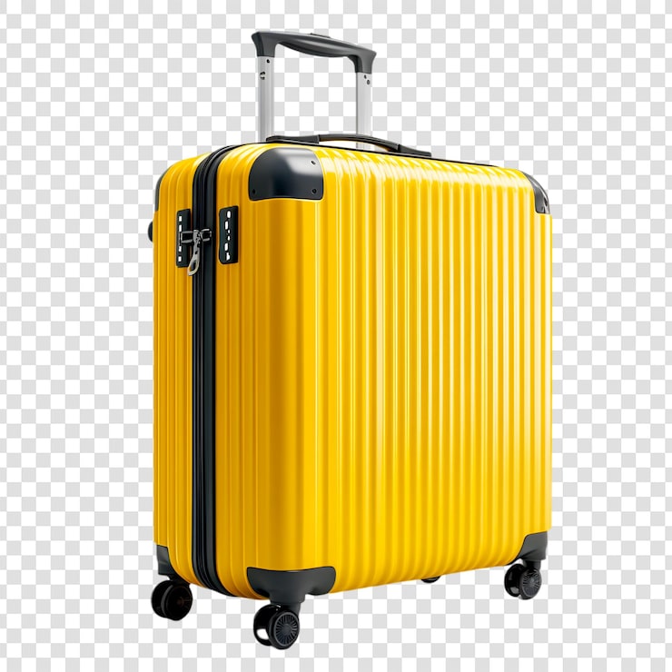 PSD une valise jaune vif prête pour un voyage de vacances