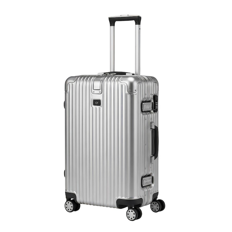 PSD valise spinner moderne en aluminium argenté à coque rigide