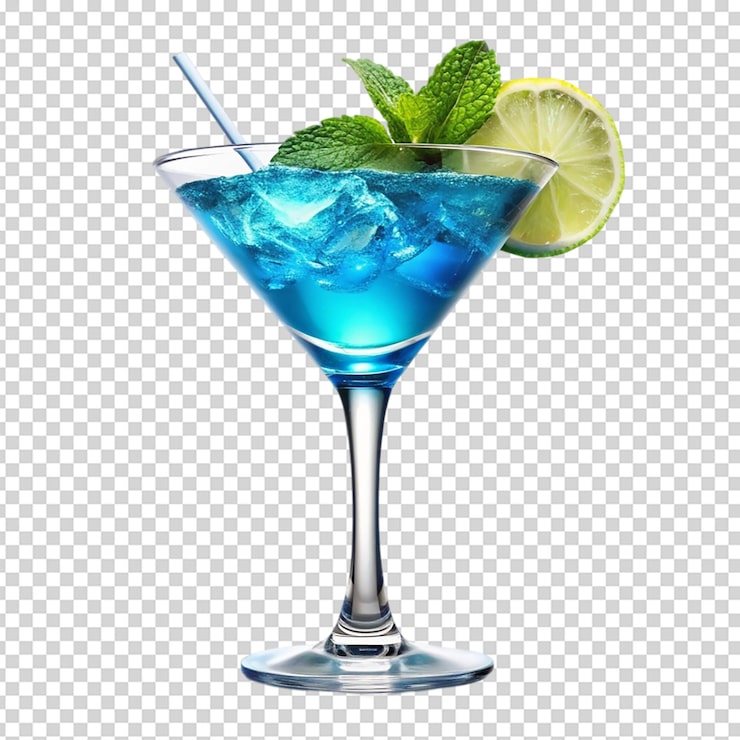 PSD vaso de cóctel azul aislado sobre un fondo blanco
