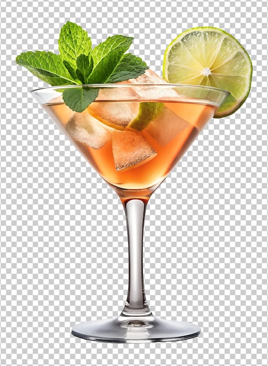 PSD vaso de martini de png con guarnición transparente de cal y menta