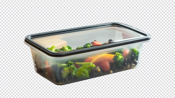 PSD vegetais frescos cuidadosamente dispostos num recipiente transparente perfeitos para a preparação de refeições