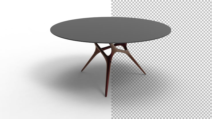 PSD vue de dessus de table ronde en métal avec rendu 3d de l'ombre