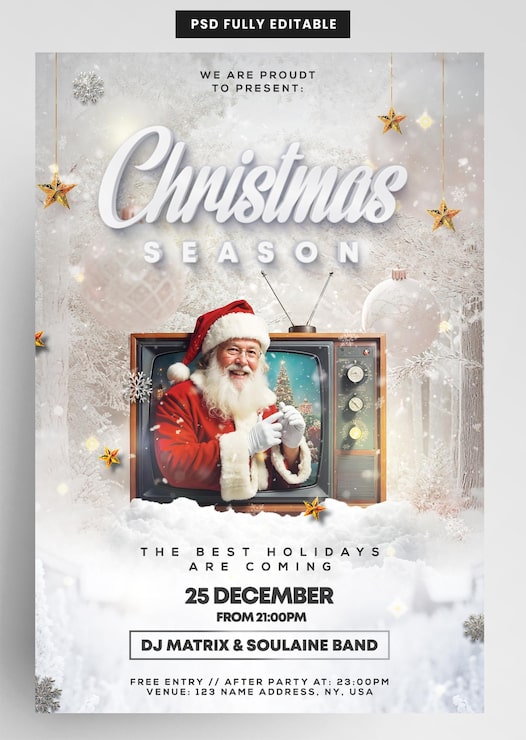 PSD weihnachtszeit veranstaltung flyer vorlage weiße xmas einladung