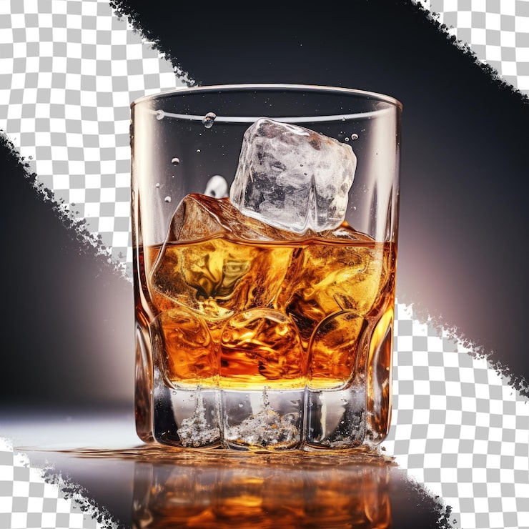 PSD whiskey auf den felsen, durchsichtiger hintergrund