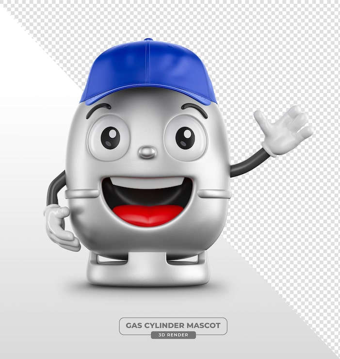 Zdarma PSD postava plynové láhve s modrou čepicí, 3d render