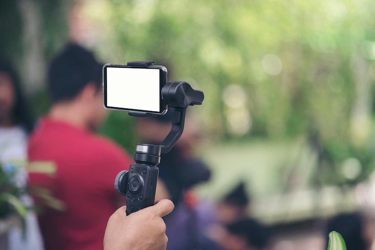 Ücretsiz Fotoğraf akıllı telefonla video kaydı yapan gimbal tutan el