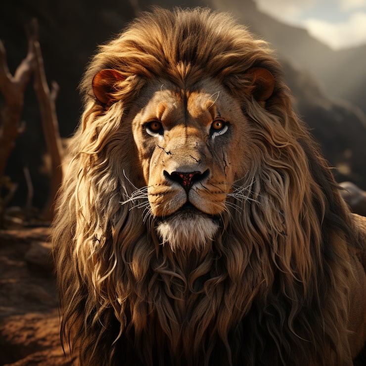Ücretsiz Fotoğraf doğa arka planı ile 3 boyutlu vahşi aslan