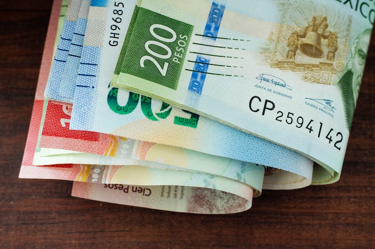 Ücretsiz Fotoğraf meksika banknotları düzenlemesi yüksek açı