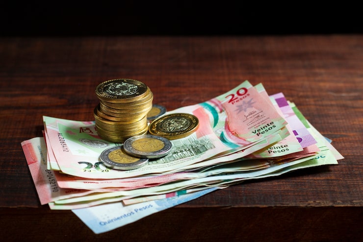 Ücretsiz Fotoğraf yüksek açılı çekimde banknot ve madeni para düzenlemesi
