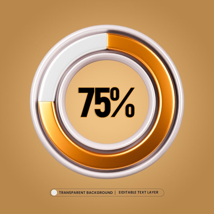 Ücretsiz PSD %75 dairesel i̇lerleme yükleme çubuğu simgesi 3d render