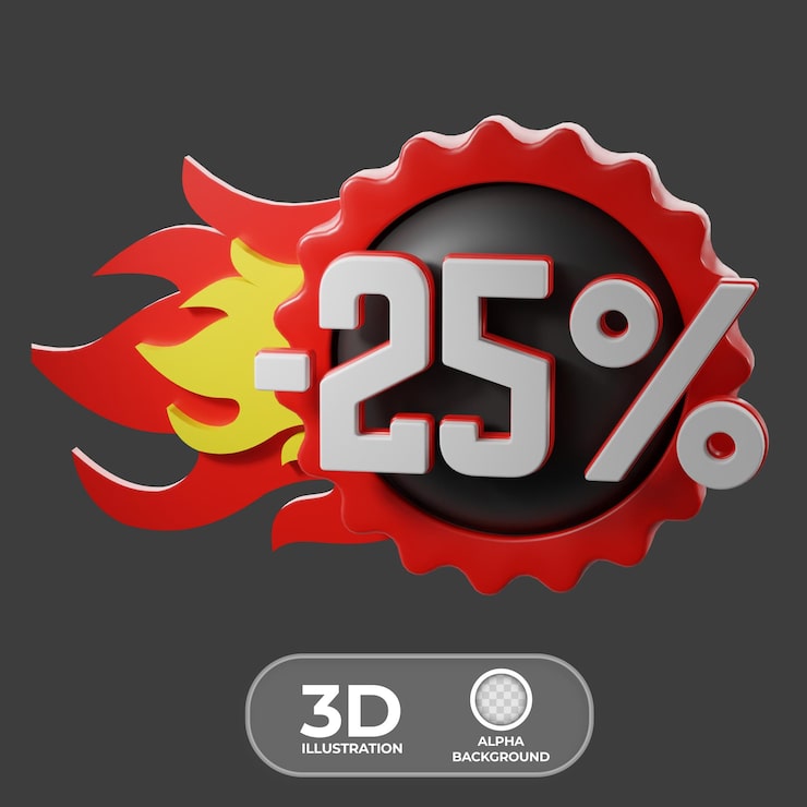 Ücretsiz PSD alevlerle %25 indirim 3d illüstrasyon
