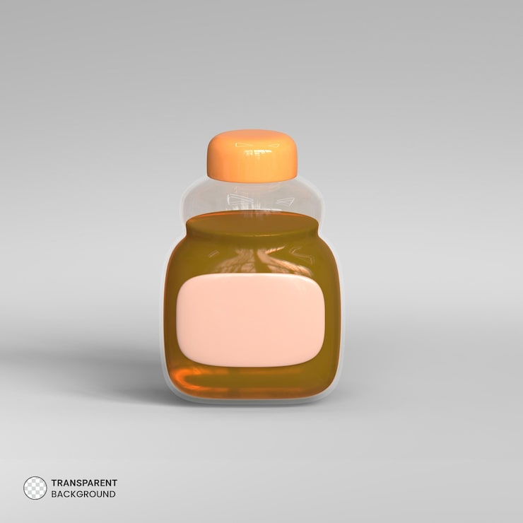 Ücretsiz PSD bal şişesi kahvaltı öğesi simgesi i̇zole 3d render i̇llüstrasyon