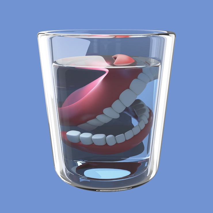 Ücretsiz PSD bardakta takma dişleri olan 3d yaşlı simgesi