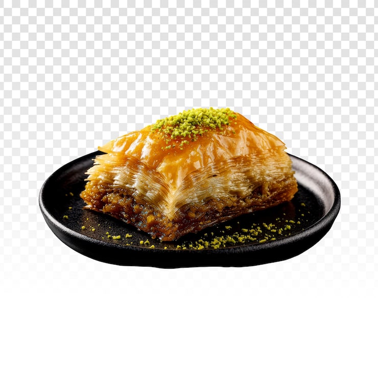 Ücretsiz PSD bir tabakta fıstıklı lezzetli baklava tatlısı