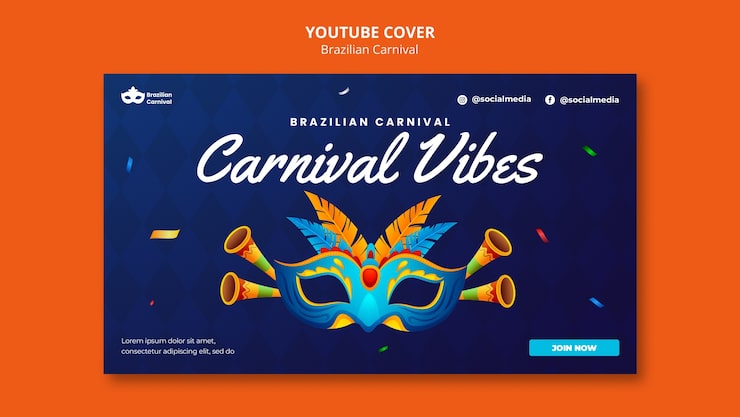 Ücretsiz PSD brezilya karnavalı youtube kapak şablonu