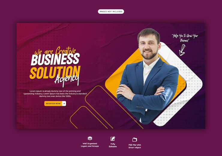 Ücretsiz PSD dijital pazarlama ajansı ve kurumsal web banner şablonu