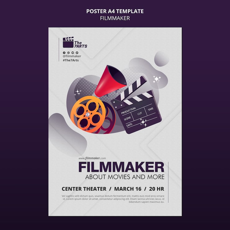 Ücretsiz PSD ekipmanlı film yapımcısı kursları için dikey poster şablonu