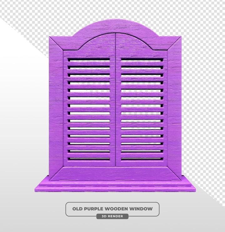 Ücretsiz PSD eski mor ahşap pencere 3d render