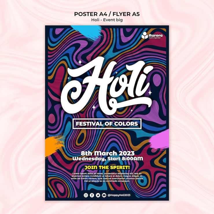 Ücretsiz PSD holi festivali poster şablonu