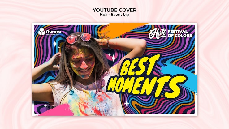 Ücretsiz PSD holi festivali youtube kapak şablonu